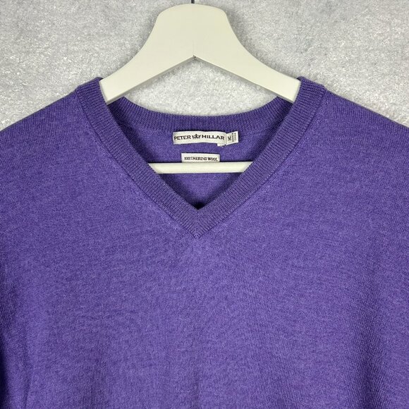 Peter Millar Sweater Men M Extra Fine Italian Merino Wool V-Neck Purple Pullover - Picture 4 of 12